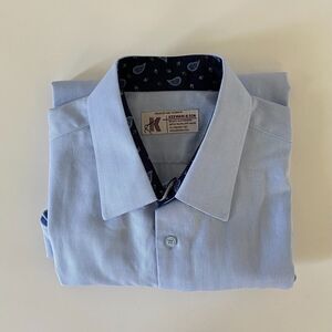 Keswani & Son Button Down Shirt Mens L Light Blue Herringbone Paisley Trim Great